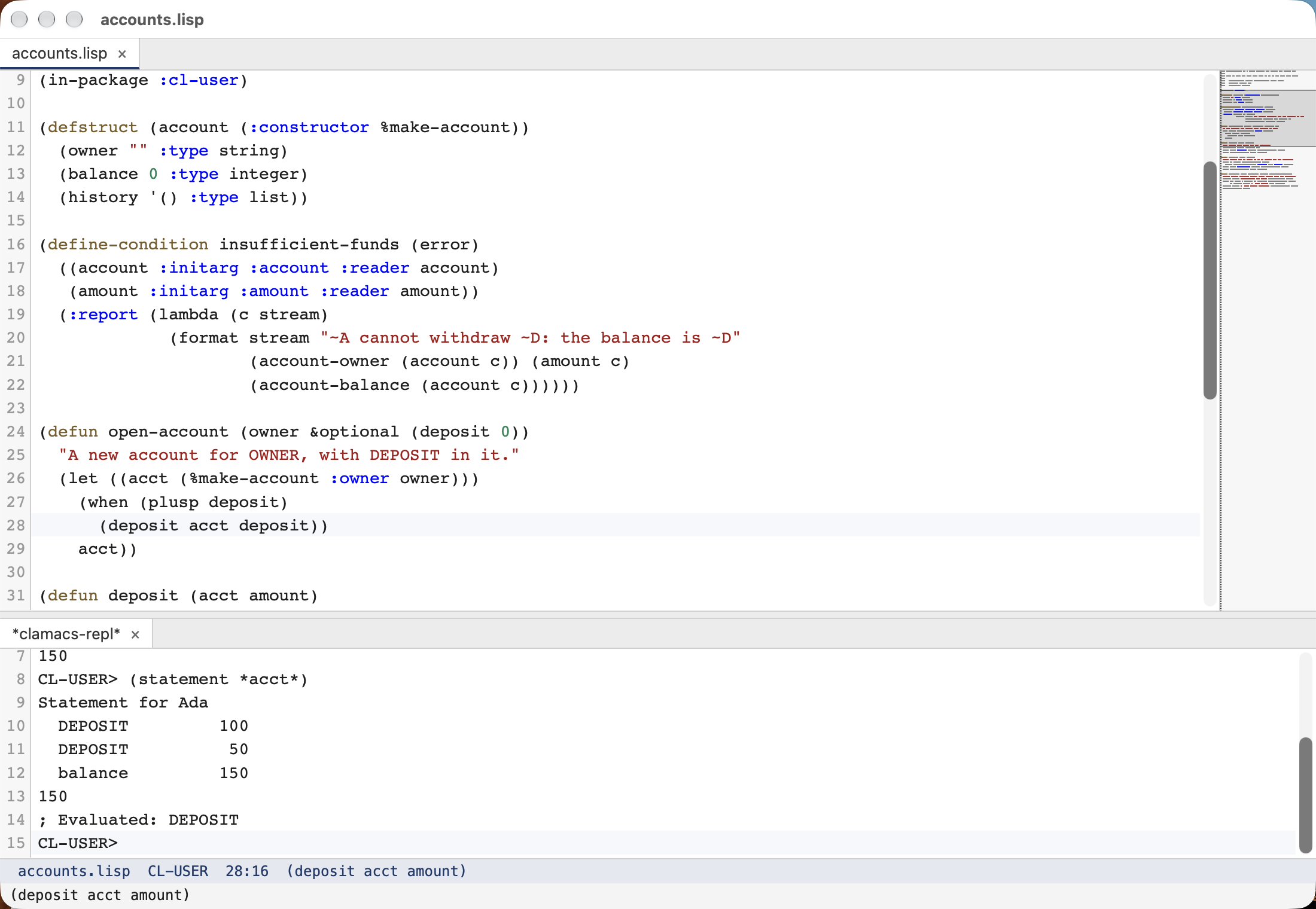 Clamacs on macOS: the editor with the REPL in the dock